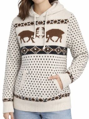 American Eagle Elk Fair Isle Hoodie Sweater Cream Unisex Size XS (Men)